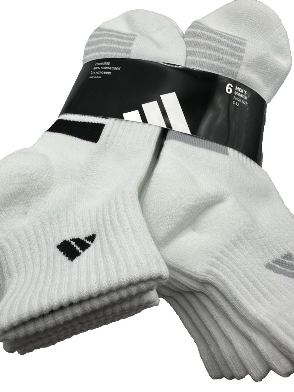 Adidas Men's Quarter Ankle Soft Dry White Socks 6 Pairs Shoe Size 6-12
